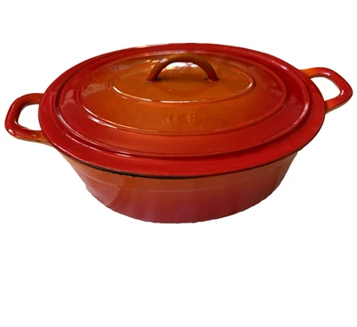 DESCOWARE Belgium Orange Flame Enamel Oval Cast Iron FE 8 Dutch Oven w/ Lid 3 Qt - Image 1 of 4