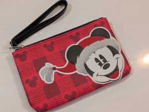 Bolso Muñequera Navidad Santa Mickey Mouse Estampado Franela Roja Cuero Sin Etiquetas - Imagen 1 de 5