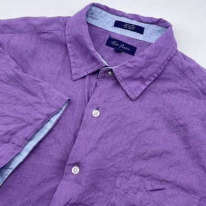 Alan Flusser Linen Shirt Men X Large Purple Button Up Short Sleeve Camp Summer - Picture 1 of 11
