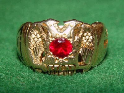 Antiquque 32nd Degree Masonic 14K Gold & Ruby Stone Inscribed 1910 Ring .71 mm - Image 1 of 4