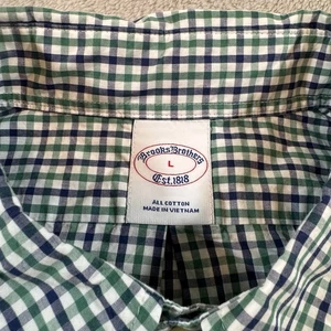 Brooks Brothers Regent Hemd Herren L Grün Gingham Kariert Button Down Langarm - Bild 1 von 6