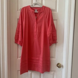 Chico’s Size 1(10) Poplin Short Dress With Pleated Puff Sleeve NWT Calypso coral - Picture 1 of 7