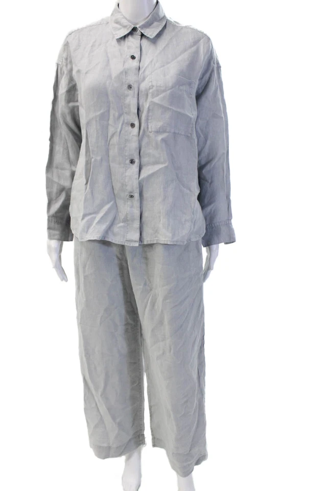 Conjunto de lino gris manga larga puño con botones talla 0 James Perse para mujer Foto 1 de 4