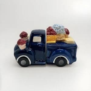 Blue Old Style Pick Up Truck Carrying Flowers Ceramic Salt & Pepper Shakers - Picture 1 of 8