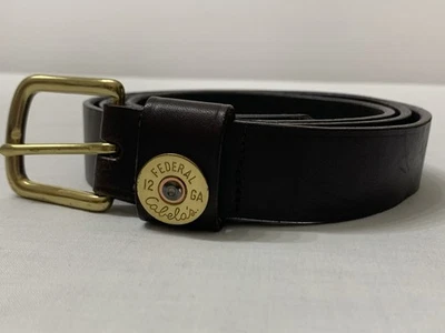 Cinturón CABELA’S Talla 42 Cuero Marrón Oscuro Calibre 12 Escopeta Shell Hebilla Latón Foto 1 de 3