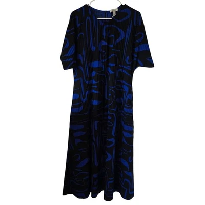COS женщин синий черный абстрактный узор плиссированные Midi платье размер средний  - Изображение 1 из 3