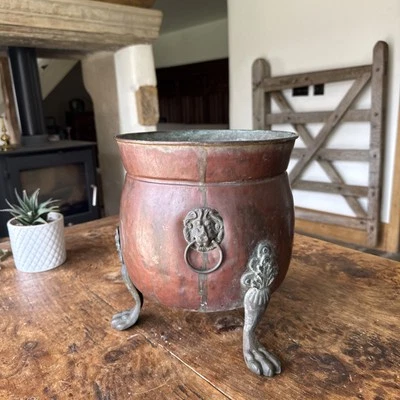 Large Antique Brass Lions Head & Paw Planter Coal Scuttle Missing Lion Head - Image 1 of 4