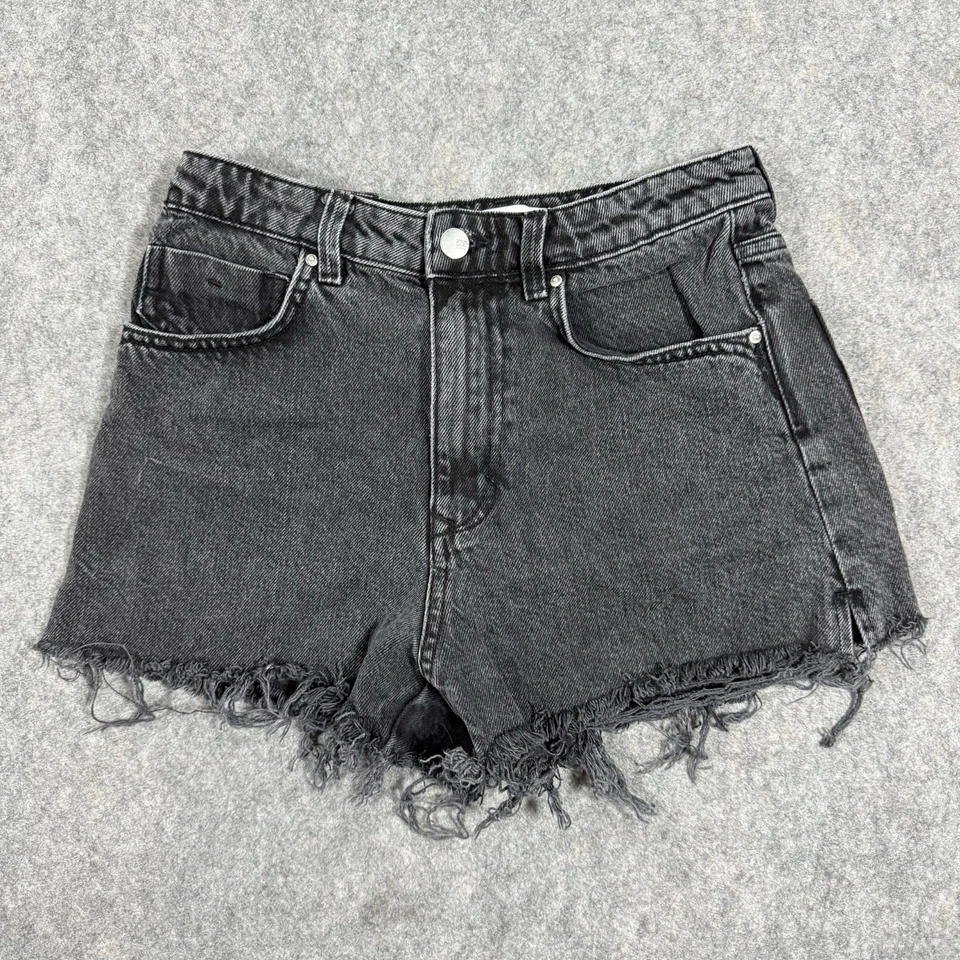 Pantalones Cortos Zara Cintura Alta Corte Flecos Para Mujer Talla 4 (Cintura 27 pulgadas) Negros Denim Foto 1 de 4