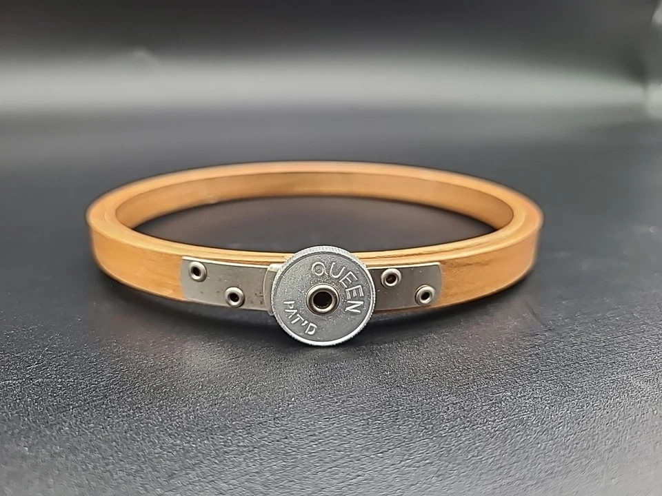 Vintage 5" Round Queen Embroidery Hoops Felt Lined With Tension Wheel Dial - Image 1 of 4