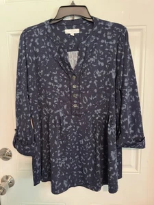 New Directions Curvy Women Knit 3/4 Bell Sleeve Embellished Blouse Multicolor 1X - Picture 1 of 8