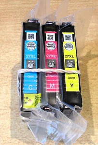 GENUINO EPSON 27XL Amarillo Cian Magenta DESPERTADOR RELOJ cartuchos de tinta sellados al vacío - Imagen 1 de 6
