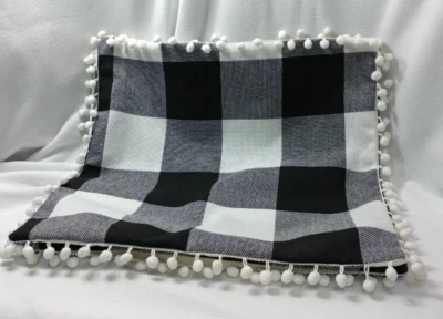 Miulee 18' x 18" Black & White Buffalo Plaid Pillow Covers w/Dingle Ball Trim - Image 1 of 4