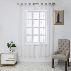 Embroidered Sheer Curtains Set of 2 Panels52x84 Embroidered Sheer White - Picture 1 of 2