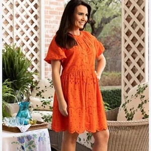 Antonio Melani x Kimberly Whitman Kleid Ösen Puffärmel Jakobsmuschelborte orange - Bild 1 von 10