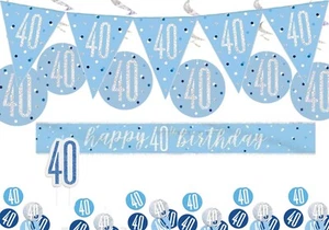 40. Geburtstag Party Deko Set Blau Banner Wimpel Konfetti Kerze Wirbel - Bild 1 von 7
