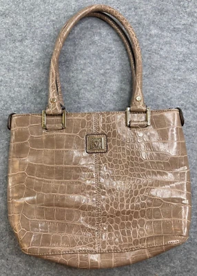 Anne Klein 人造鳄鱼蛇皮手提包钱包小号离合器灰褐色金色 — 第 1/4 张图片