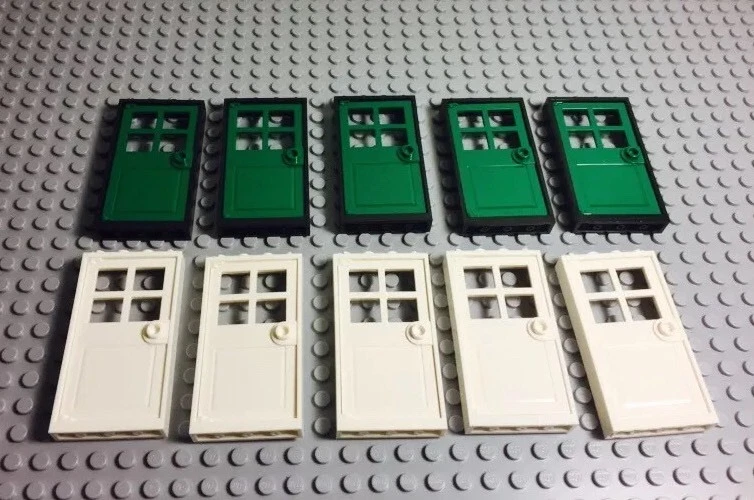 Lego 10 City White / Green Doors With 1x4x6 Door Frame Bulk building Parts - Image 1 of 1
