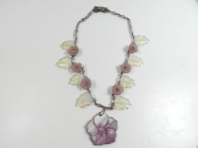 Collar Colgante Hoja Acrílico Cuentas, Rosa Lavanda, Concha Cierre Magnético Foto 1 de 4