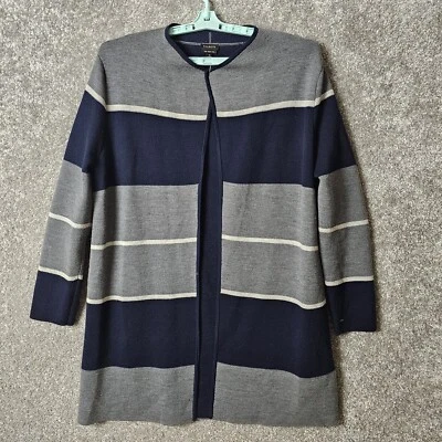 Cárdigan Talbots Frente Abierto Mujer XL Azul Gris Lana Merino Oscuro Academia Abuela Foto 1 de 4