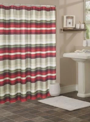  FABRIC SHOWER CURTAIN,Multi-Color  STRIPED  RED  - Image 1 of 2
