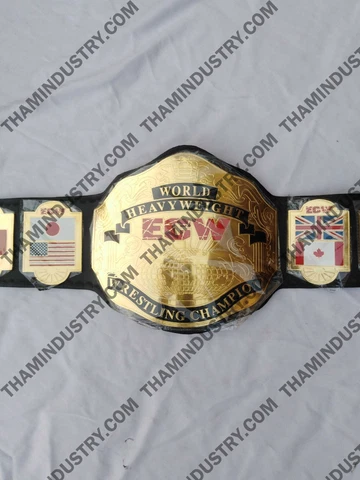 New ECW 4MM Flags World Heavyweight Wrestling Champion Leather Belt (Replica) Cover