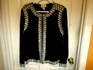 Victor Costa Occasion Dress Jacket Black Velvet Embroidrer Crystal Rhinetones 1X - Picture 1 of 14
