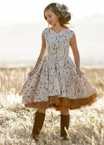 New Girls Joyfolie Dress Easter Lace Tulle Rustic Vintage 10 Special Occasion - Picture 1 of 7