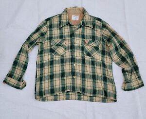 60s 70s VTG LOOP COLLAR Flannel Work Shirt Wool Nylon Flap Pockets Camp