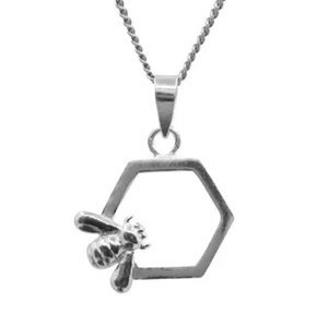 ABEILLE ALVEOLE DE MIEL PENDENTIF ARGENT 925°/°° COLLIER ECRIN - Picture 1 of 3
