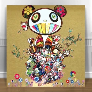 TAKASHI MURAKAMI PANDA BEARS CANVAS PRINT 24x24" JAPANESE POP ART Gold - Picture 1 of 1