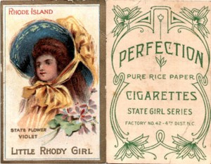 T106 ATC Cigarettes, State Girls, 1910, Rhode Island Little Rhody Violet (C90)