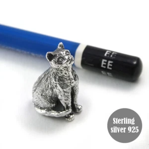 VICTORIAN CAT Figurines Sitting Decorating Miniature Solid Sterling Silver 925 - Picture 1 of 7