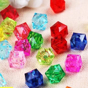 100 Mixed Color Transparent Acrylic Faceted Cube Beads 10X10mm(3/8") Jewelry Mak - Picture 1 of 7