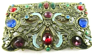 VINTAGE/ANTIKER BROSCHE MIT EMAILLE UND STRASS. SEHR ALT. - Bild 1 von 7