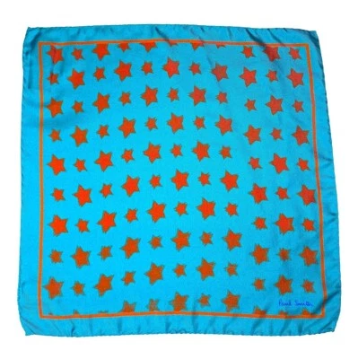 Paul Smith Silk Pocket Square Blue / Orange Pop Art Stars Mid-Century Italy NWT - Image 1 of 4
