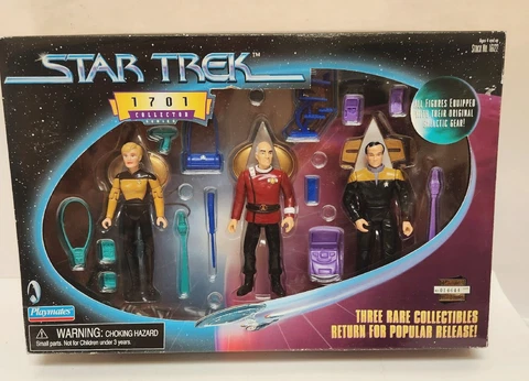 1998 Star Trek 1701 Collector Series 3 Action Figures - Yar, Picard, Barclay NEW Cover