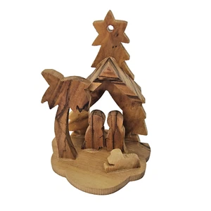 Nativity Christmas Ornament Olive Wood Handmade Manger Star Bethlehem 2" x 3.5" - Picture 1 of 13