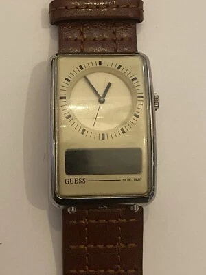 Vtg TIMELY Dual Time Dial Watch Women Silver Tone Leather - untested - Image 1 of 4