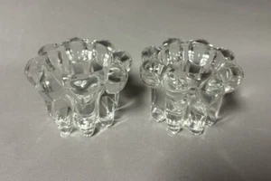 Vintage Set of 2 KIG Indonesia Crystal Beaded Clear Glass Candle Holders 2" Tall - Picture 1 of 6