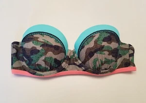 Vtg Y2K Op Small Bikini Top Camo Bandeau Bikini Top Strapless Bra Padded  - Picture 1 of 8