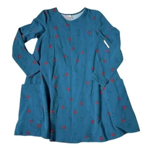 Hanna Andersson Girls Size 10 Blue/Red Swing Dress w/ Long Sleeves & Apple Print - Picture 1 of 7
