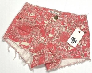 $50 Billabong Sun Soul Girls Shorts Size 6X NWT Cut Off Orange Red Sunflower  - Picture 1 of 6