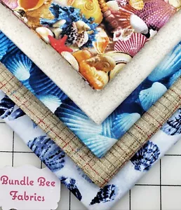 SEA SHELL MEDLEY 🐚🐚 Fat Quarter bundle of (5) New Quilting 100% Cotton - Picture 1 of 6