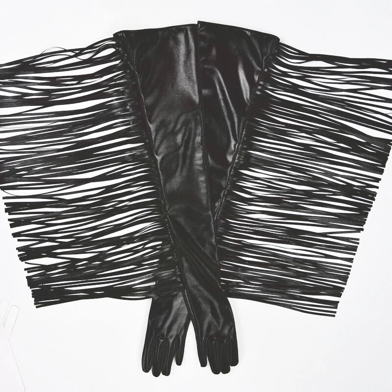 Damas Guantes de Cuero Sintético Borla Muñeca Larga Noche Fiesta Club Punk Negro Retro Foto 1 de 4