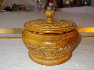 Vintage MCM handgeschnitzt Holz Schmuck Schale mit Deckel Indien Stash Box Aufbewahrung Boho - Bild 1 von 11