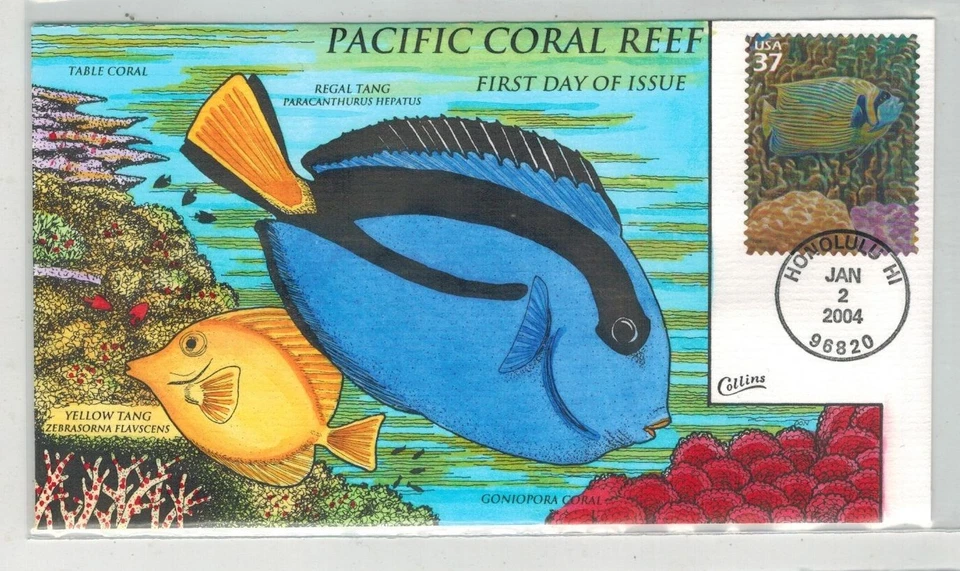 COLLINS HANDPAINTED HAWAII PACIFIC CORAL REEF REGAL & YELLOW TANG FISH - Image 1 of 1