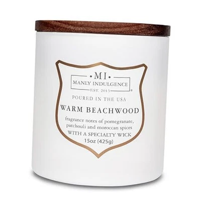  Scented Candles for Men Wooden Wick, Premium Soy Blend 15 oz Warm Beachwood - Image 1 of 4