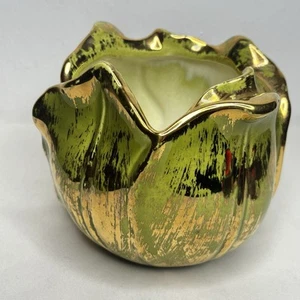 VTG Stangl Pottery 22K Glazed Granada Gold Tulip Flower Vase Planter Green Gold - Picture 1 of 18