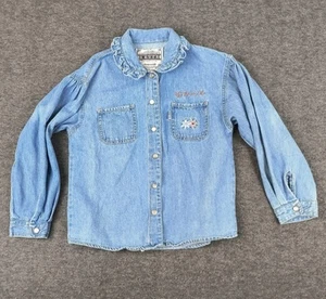 Levi's Jean Jacket Girls Size 6X Embroidered Flowers Ruffle Collar Pearl Snaps - Picture 1 of 16