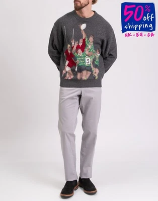 PVP €815 BALLANTYNE 100% Cachemira Jersey IT52 US42 XL Gris Rugby Intarsia Frontal Foto 1 de 4